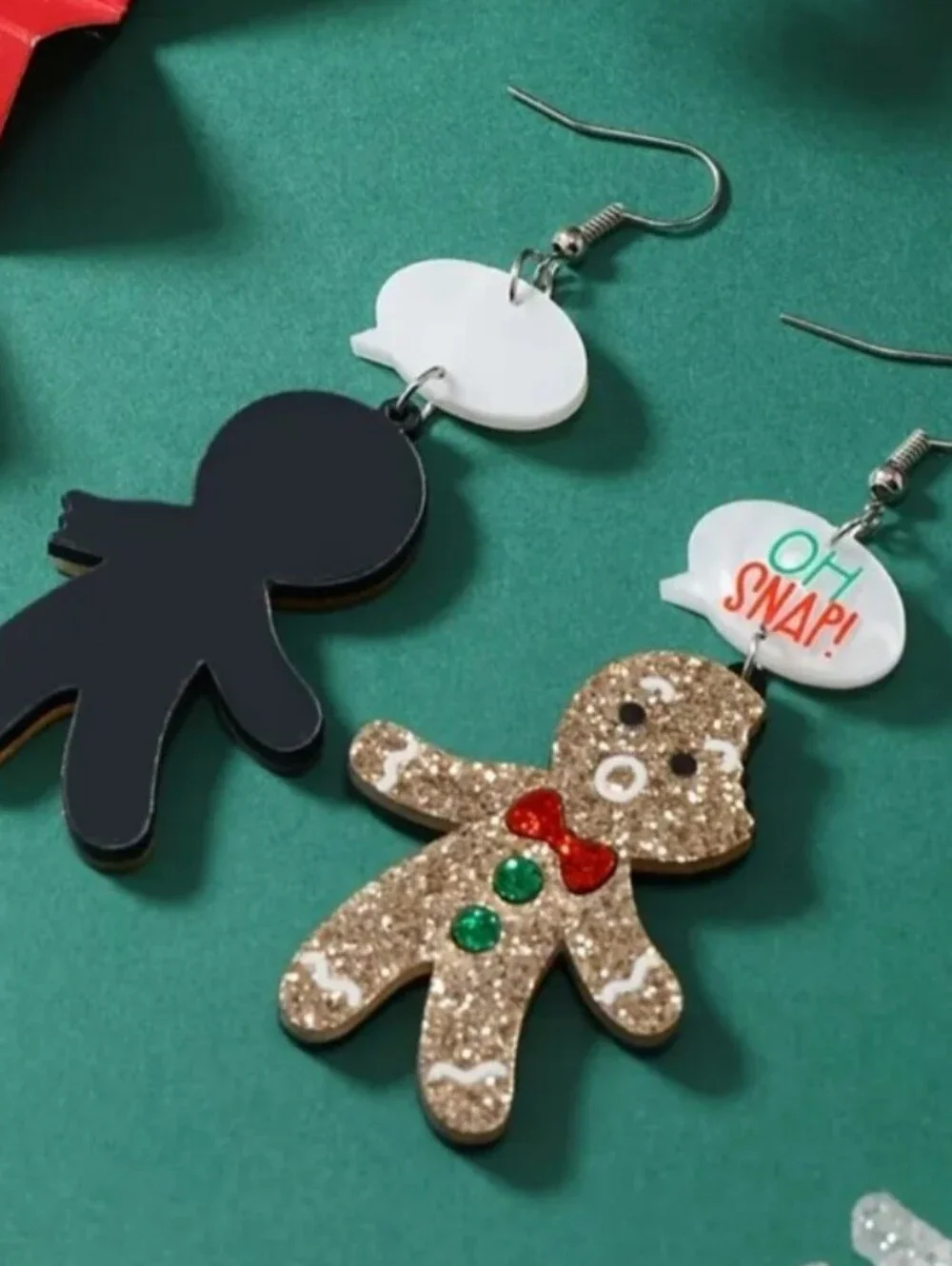 Glitter Gingerbread Man Dangle Earrings - 'Oh Snap!'